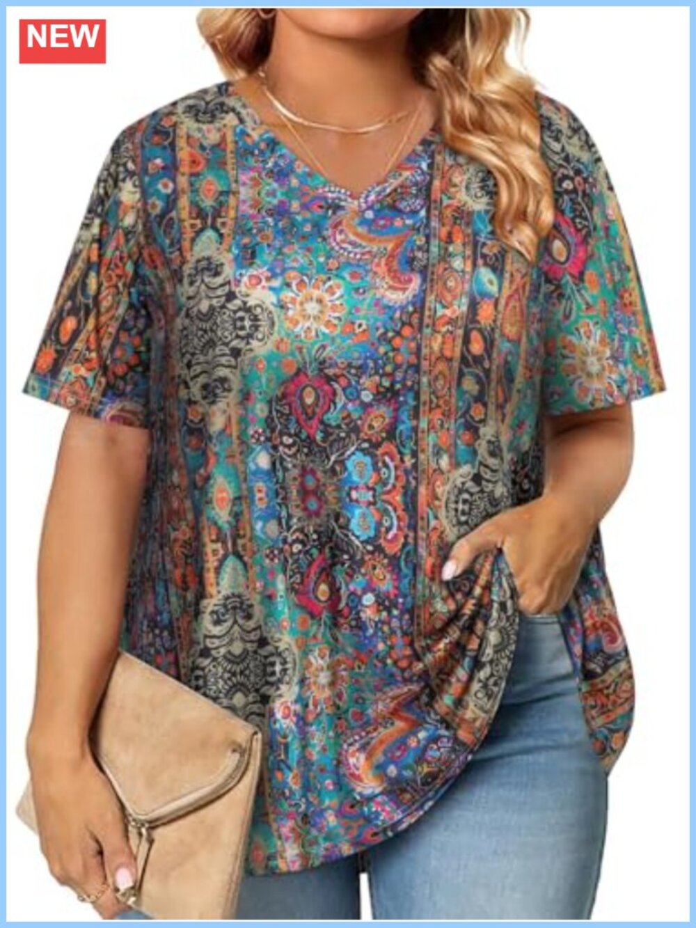 Plus Size Tunic Top V Neck Short Sleeve Loose Fit Summer Tee